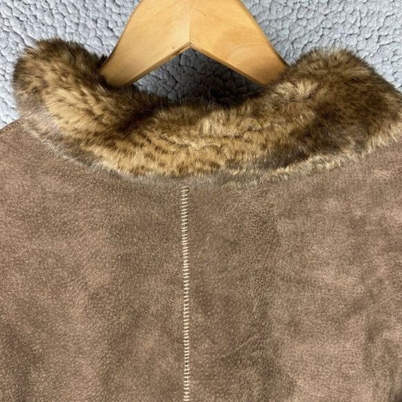 Suede Leather Coat Faux Fur Trim New York & Company Womens Size M Winter Jacket - Picture 11 of 16